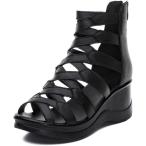 グラディエーターサンダル ハイカット レディース オープントゥ 厚底 ハイヒール サンダル ウェッジヒールサンダル バックファスナー 美脚