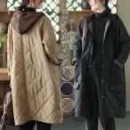 キルティングコート 中綿ジャケット レディース ロングコート フード付き アウター 冬防寒 中綿入り カーディガン ゆったり 大きいサイズ 暖かい 体型カバー