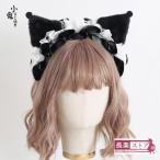 小悪魔クロミちゃんの甘いレースリボンカチューシャ黒い手作り少女可愛いメイドコスプレ獣耳KC