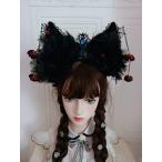  ручная работа Лолита Halloween маленький демон .. чёрный кошка уголок тяжелая промышленность лента-ободок волосы аксессуары 