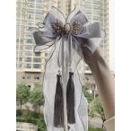  серый. лента. голова украшение Lolita сбоку лента. украшение для волос серый. перо .... ручная работа аксессуары Nankoku . бабочка мелкие вещи 