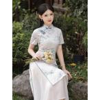  elegant голубой The i подставка шея принт раса одежда улучшение платье в китайском стиле удобный выдающийся большой размер 