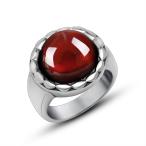6 レッドチップトリップレトロカップル光沢のある青い石の赤いガーネットチタンスチールリング703 9090
