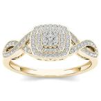 10イエローゴールド 1/4c  ダイヤモンドクラスターハローエンゲージリング