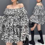 モノトーン黒白バラフラワー花柄オフ...