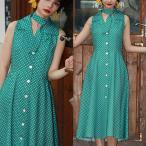 緑　水玉　ドット　グリーン　クラシック　ガーリー　レトロ　丸襟　ブラウス　ワンピース　原宿　８０年代　アイドル　古着　昭和　ブラウス　ワンピース