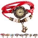 ブレスレット 腕時計 レディース 革 レザー ビーズ ラップブレス アジアンテイスト アンティーク調 チャーム付 猫 動物 キャット CAT かわいい 癒し