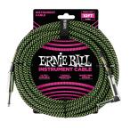  гитара защита 3.05m Ernie Ball ERNIE BALL 6077 10' Braided Straight Angle Instrument Cable Black Green гитара кабель 