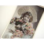  открытка букет . девушка Франция античный открытка с видом симпатичный смешанные товары шляпа букет 