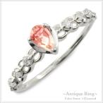 18金 指輪 リング ダイヤモンド ピンクトルマリン k18 ペアシェイプカット ピンキーリング 大 ...