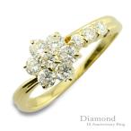 18金 リング k18 ダイヤモンド 指輪 10周年 記念 イエローゴールドk18 フラワー テン1 ...