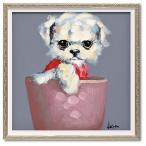 ティーカップドッグ3 S  可愛い 犬 アートポスター 額付 動物画 インテリア グッズ ユーパワー 33×33cm オイル ペイント アート