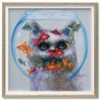  кошка and рыба S симпатичный кошка искусство постер сумма есть картины с изображением животных интерьер товары You энергия 33×33cm масло краска искусство 