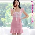 【PREMIUM】【最高級★LUXURY STYLE】【全1色】 フリル袖リボンミニワンピース ピンク S/M/L【250618op1】( nani )(250618)