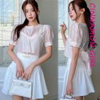 ショッピングLuxury 【PREMIUM】【最高級★LUXURY STYLE】【全4色】ビスチェ半袖ブラウス　アイボリー ピンク スカイブルー ブラック S/M/L【250710top1】( vdh )(250722)