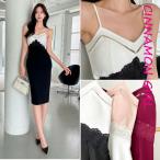 ショッピングLuxury 【PREMIUM】【最高級★LUXURY STYLE】レース切替ミディアムタイトワンピース　アイボリー・ワイン・ブラック　S/M/L【251006op1】( vdh )(251008)