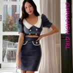 【PREMIUM】【最高級★LUXURY STYLE】【全2色】配色襟スリットミニワンピース　ピンク グレー　 S/M/L【besek-y25091202lux】(mja )(250929)