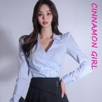 ショッピングLuxury 【PREMIUM】【最高級★LUXURY STYLE】ラップデザイン長袖ブラウス　アイボリー ピンク スカイ ブラック  S/M/L【bishu-t4169top】( vdh )(240112)