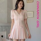 ショッピングLuxury 【PREMIUM】【最高級★LUXURY STYLE】【全3色】プリーツミニワンピース　アイボリー ピンク ブラック  ピンク S/M/L【button-j081821lux】(mja )(240919