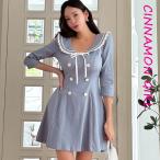 【PREMIUM】【最高級★LUXURY STYLE】【全2色】襟付きフレアミニワンピース　スカイ ブラック S/M/L【kara-y25091201lux】(mja )(250929)