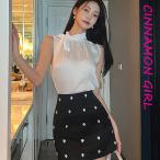 【PREMIUM】【最高級★LUXURY STYLE】【全3色】ノースリーブブラウス アイボリー ベージュ ブラック S/M【mo-t4397top】( vdh )(240722)