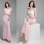 【PREMIUM】【最高級★LUXURY STYLE】【夏♪新作】【全2色】レース切替ロングドレス ピンク ブルー【nueru-lux】(vdh)(0520)