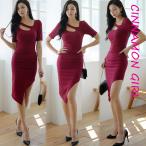 ショッピングLuxury 【最高級★LUXURY STYLE】【全2色】アシメントリーミディアム丈タイトワンピース　レッド ブラック  S/M/L【onbal-j25092404lux】(mja )(250929)