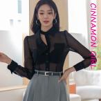 ショッピングLuxury 【PREMIUM】【最高級★LUXURY STYLE】【全2色】アシメントリーシースルー長袖ブラウス　アイボリー ブラック S/M【onbal-n090201top】( mja )(240926)