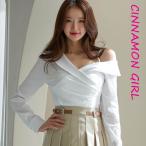 【PREMIUM】【最高級★LUXURY STYLE】アシメントリーオフショルダー長袖ブラウス アイボリー ピンク スカイ S/M【onbal-n25022502top】( mja )(250318)