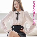 【PREMIUM】【最高級★LUXURY STYLE】【ブローチセット】【全2色】フリルシフォン長袖ブラウス アイボリー ピンク【ribbon-e022032tio】( mja )(240315)