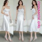 【PREMIUM】【最高級★LUXURY STYLE】サテンロングワンピース シルバー ゴールド オリーブ ブルー S/M/L【satin-h072003lux】( mja )(230809)