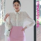 【PREMIUM】【最高級★LUXURY STYLE】【ブローチセット】シースルーレース長袖ブラウス　アイボリー ブラック【see-j030628top】( mja )(250311)