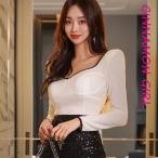 ショッピングPREMIUM 【PREMIUM】【最高級★LUXURY STYLE】【全2色】コンビ長袖ブラウス　アイボリー ブラック  S/M/L【tie-t4120top】( vdh )(240112)