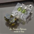 イタリア製イヤリング　インポートアクセサリー ベネチアングラスビーズ　ロングドロップイヤリング　オリーブグリーン