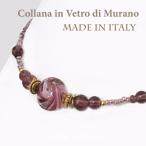 レディースネックレス　イタリア製ベネチアングラス　ショートネックレス　オールドピンク＆パープル　大人向けアクセサリー