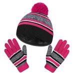 OZERO (オゼロ) ニット帽 手袋 キッズ 2点セット 冬 防寒 帽子 手袋 男の子 女の子 裏起毛 厚手 毛糸 かわいい 保温 伸縮性 通学 ブルー/ピンク フリーサイズ