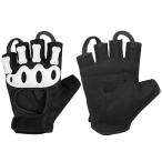 サイクリンググローブ 夏 サイクルグローブ 自転車 グローブ 指切り 手袋 メンズ 通気性 ハット付 ホワイト／レッド