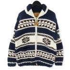 美品 Canadian Sweater カナディアンセーター ハンドニット ショールカラー カウチンセーター ウール ネイビー 44  20018239
