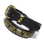 未使用 CALEE キャリー LEATHER STUDS BRACELET ブレスレット BK レザー スタッズ ブラス 箱・タグ付 CL-16ST117 【中古】50005572