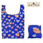 チューリップ柄エコバッグ Polku ポルク トゥルッパーニ ブルー 花柄 ブランド 北欧 ecobag レジ袋型 折りたたみ 新品 未使用 おしゃれ