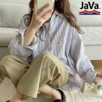 《javaジャバ コラボ》送料無料 トップス シャツ レディース ブラウス メンズ 男女兼用 ユニセックス コットン 綿100% 無地 ストライプ サイドスリット