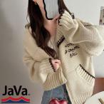 《java ジャバコラボ》 アウター ジャケット レディース ロービング カウチン ニット ブルゾン ワンポイント ロゴ 刺繍 羽織り レイヤードコーデ