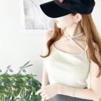 【mily bilet】 トップス キャミソール レディース チョーカー リボン 使い カップ 付き キャミ レイヤード テレコリブ素材 肩紐 アジャスター