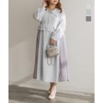 大きいサイズ レディース CLETTE　オリジナル　プリーツ　切替　ツイード調　ワンピース　長袖　秋冬　トレンド　フェミニン　無地　クレット