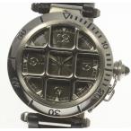 良品【Cartier】カルティエ パシャグリッド W3106255 ブラックギョーシェ文字盤 革ベルト 自動巻き メンズ【ev10】