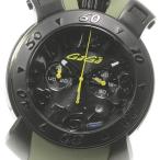 ☆極美品 箱保付き【GaGa MILANO】ガガミラノ CHRONO 48MM IPコーティング デイト 8013.01 クォーツ メンズ 【21104】