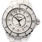 ☆良品★保証書付き【CHANEL】シャネル J12 H1629 白セラミック 12Pダイヤ デイト  ...