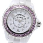 シャネル CHANEL H2010 J12 ピンクサファイアベゼル 白セラミック 12Pダイヤ クォーツ レディース _871493