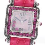 ショパール Chopard 276852-1014 ハッピースポーツ スクエア K18WG 5P ルビーベゼル ブラックダイヤ クォーツ レディース 箱付き_968651