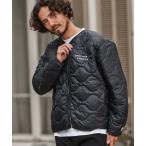 onion quilted collarless down jacket with cursive embroidery ダウンジャケット